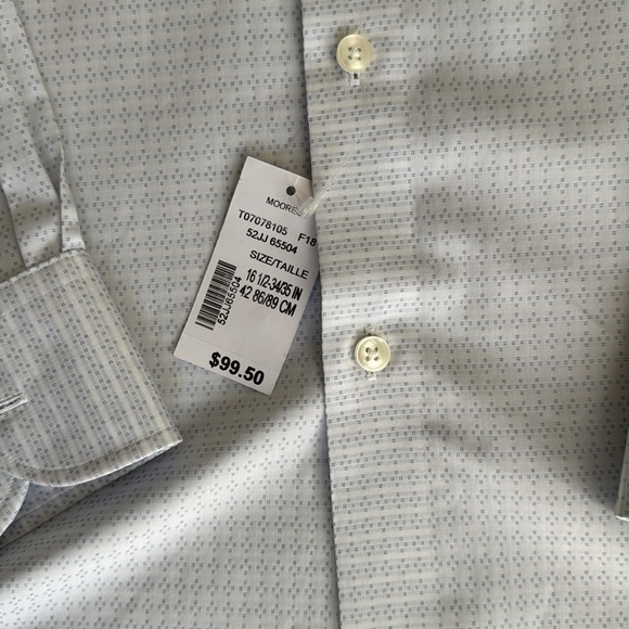 NWT men’s James Tattersall White and Light Blue Business Dressy Button Down - Picture 5 of 6